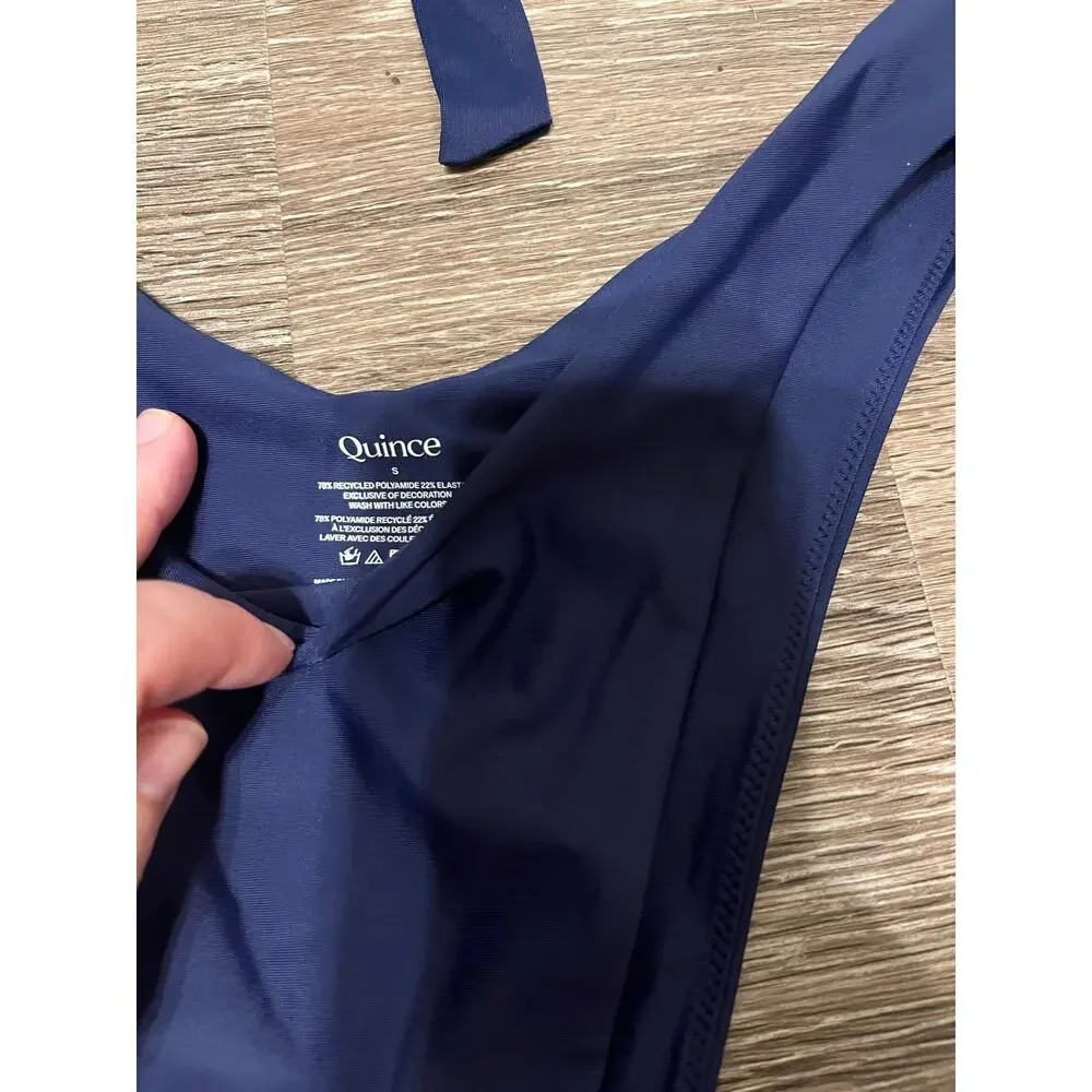 Quince Italian Demi Bikini Top and High Leg Bikini Bottom in Deep Navy Size S